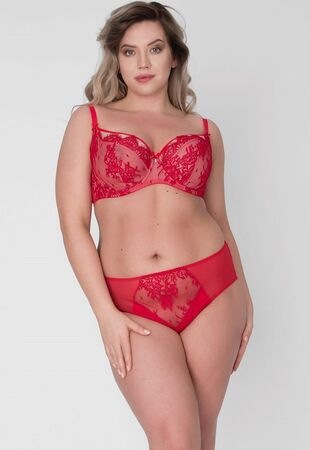 Красный бюстгальтер с мягкой чашкой +size из кружева с «ресничками»